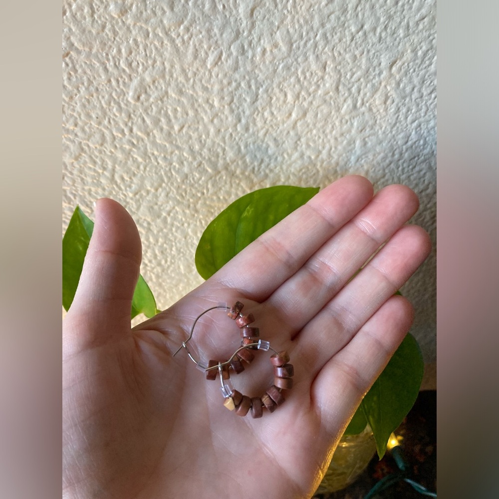 Handmade Picasso Jasper Beaded Hoop Earrings - Picture 1 of 8